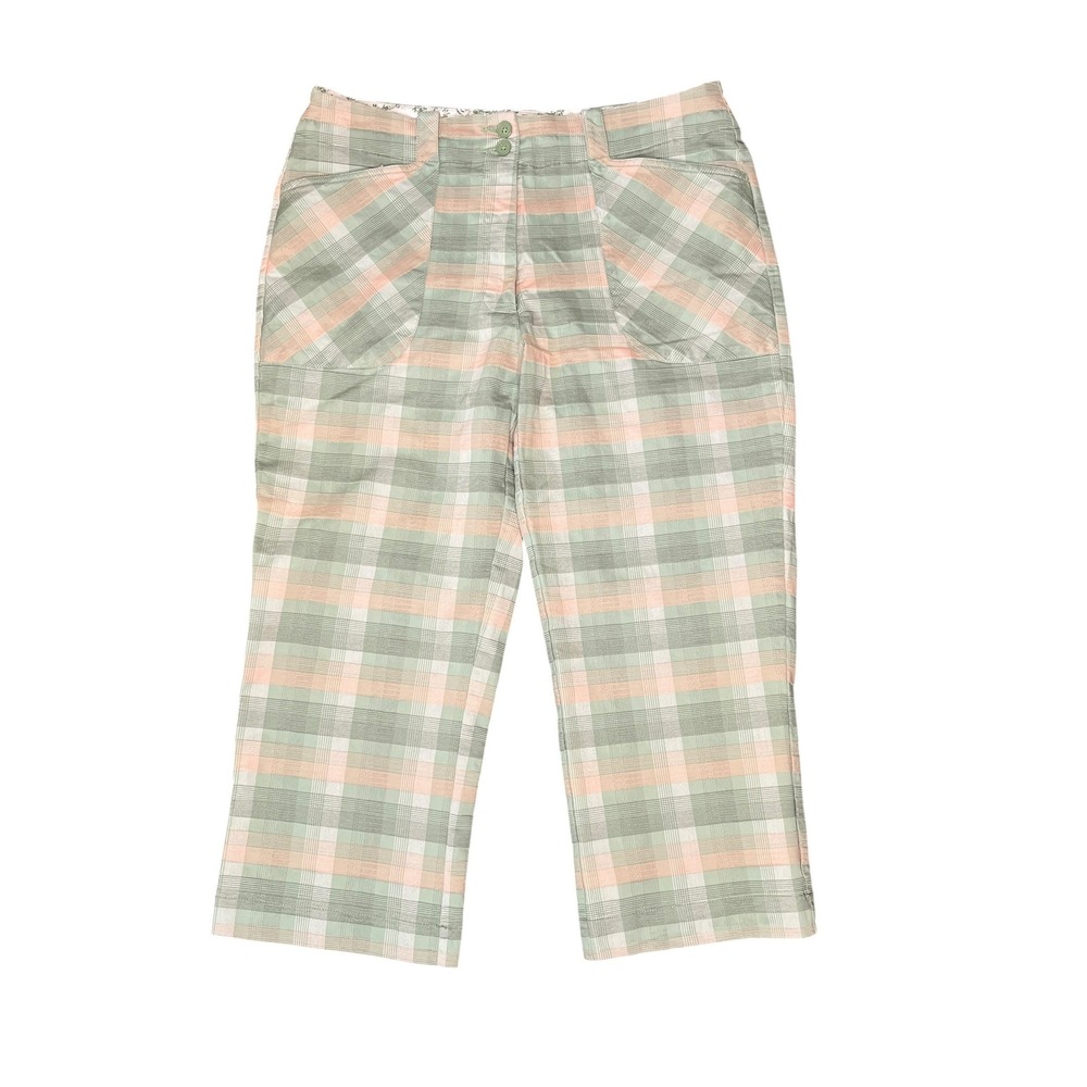 Nike Golf Capri Pants Womens 10 Green Plaid Cropped Stretch Country Club Retro